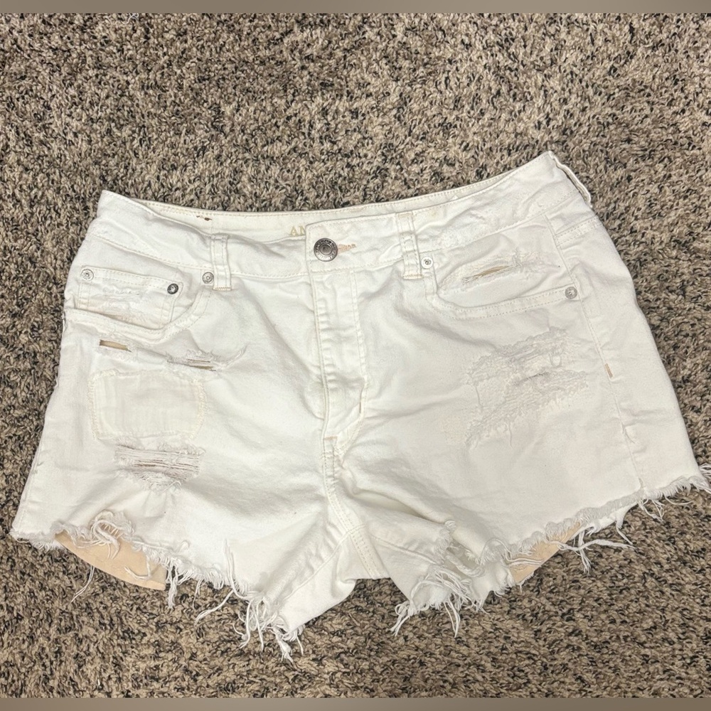 American Eagle Outfitters White Distressed Cutoff Denim Shorts